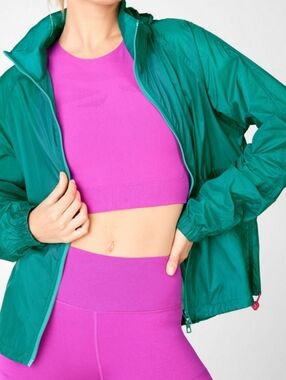 Fabletics Natalia Woven Dark Jade Windbreaker Jacket Size Large Nwts